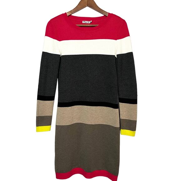 Eliza J Colorblock Sweater Dress Colorful Stripe Simple Modest - S - Picture 1 of 7